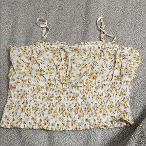 American Eagle Outfitters Yellow Floral Smocked Tank Top
